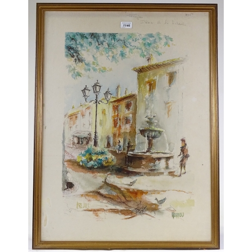 1146 - Herrou, watercolour, French street scene, 30