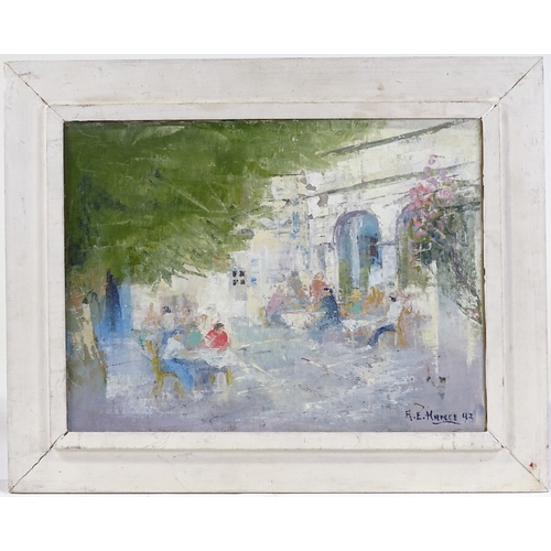 1147 - AE Hance, oil on canvas, cafe scene Lefkimi Corfu, 12