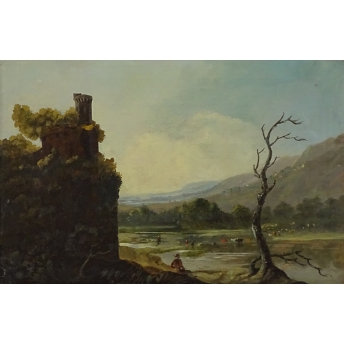 1148 - 19th century oil on canvas, figures in Continental landscape, unsigned, 10