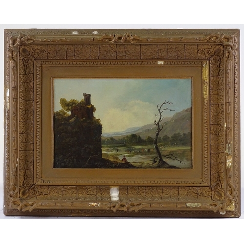 1148 - 19th century oil on canvas, figures in Continental landscape, unsigned, 10