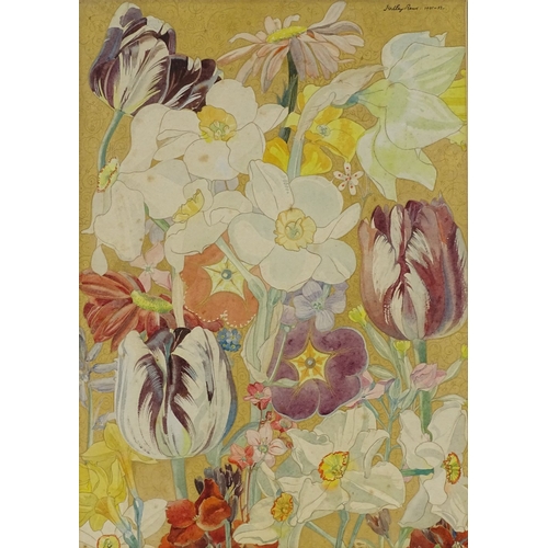 1155 - Hadley Rowe, watercolour on gold background, botanical study, signed and dated 1931-'32, 13