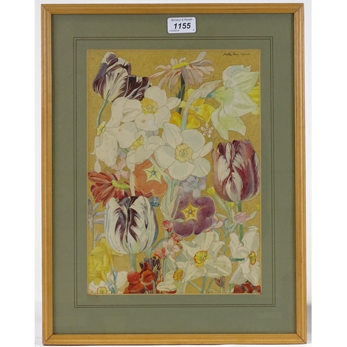 1155 - Hadley Rowe, watercolour on gold background, botanical study, signed and dated 1931-'32, 13