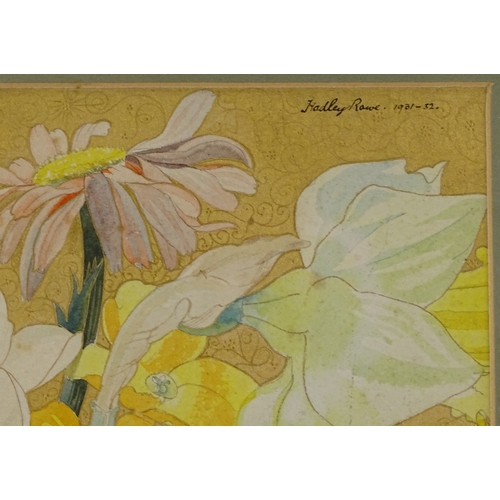 1155 - Hadley Rowe, watercolour on gold background, botanical study, signed and dated 1931-'32, 13