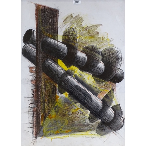 1161 - Peter Thursby, mixed media on paper, two pipe form, study for sculpture, 1964, 30