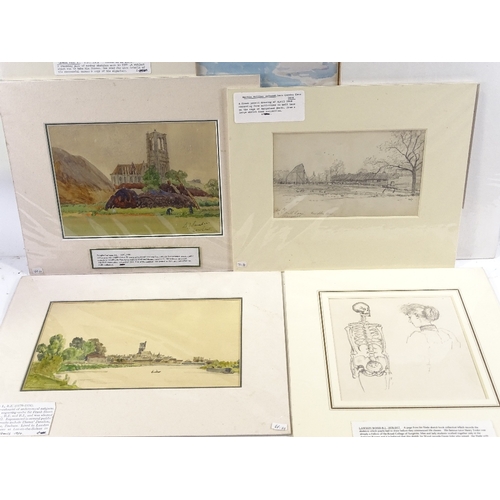 1164 - A folder of watercolours and drawings, including works by Alfred Billinghurst, Lawson Wood and D I S... 