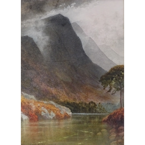 1168 - 19th century watercolour, Highland landscape Loch Catrine, 1896, signed with monogram, 13