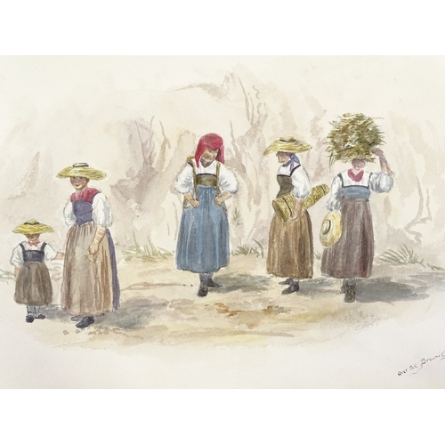 1183 - 3 mid-19th century albums of watercolours, mainly Switzerland, some dated 1870s