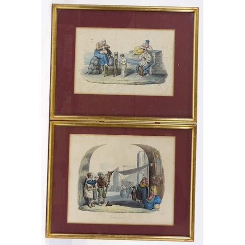 1184 - 19th century Italian School, 4 watercolours, street life, unsigned, 6