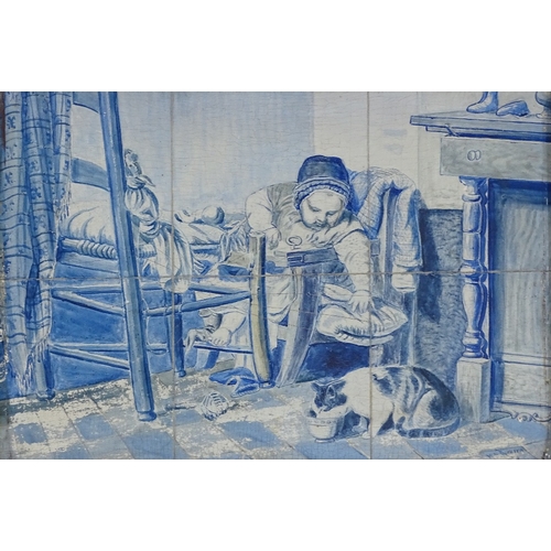 1189 - W N Dirksen, oil on panel, trompe l'oeil simulating Delft tiles, 10.5