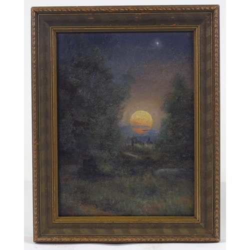 1194 - Early 20th century Canadian School, oil on board, moonlit landscape, 7.5