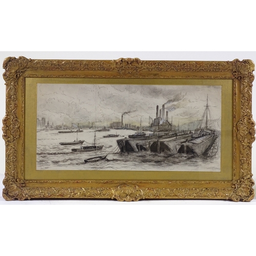 1200 - Percy Home (born 1930), charcoal / watercolour, Battersea on The Thames, signed, 9.75