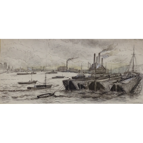 1200 - Percy Home (born 1930), charcoal / watercolour, Battersea on The Thames, signed, 9.75