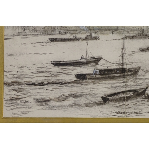 1200 - Percy Home (born 1930), charcoal / watercolour, Battersea on The Thames, signed, 9.75