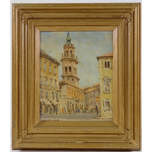 1204 - Hugh Boycott Brown, oil on board, Italian town scene Parma, 1982, 9