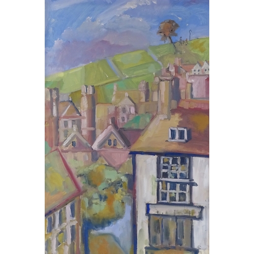 1206 - Maureen Connett, mixed media on board, the Old Town Hastings, 30