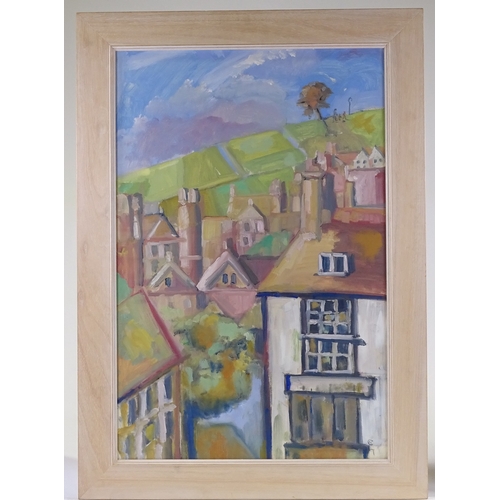 1206 - Maureen Connett, mixed media on board, the Old Town Hastings, 30