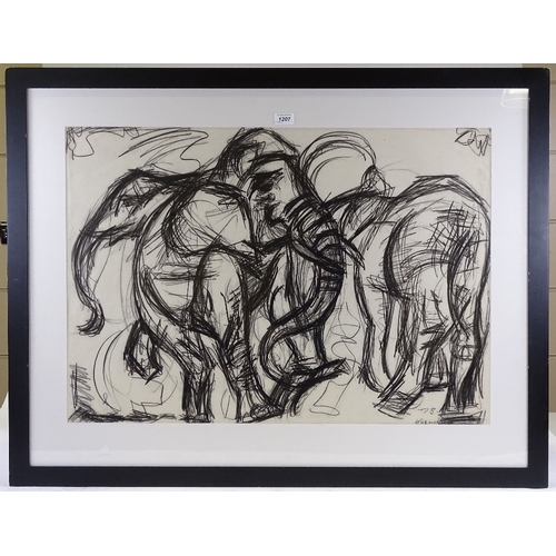 1207 - Henry Sanders, charcoal on paper, elephants, 1978, 23