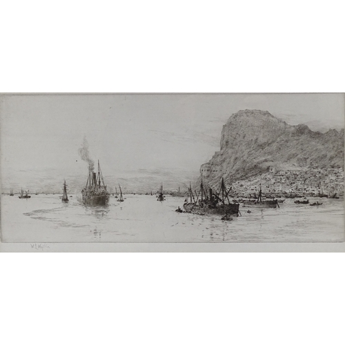 1208 - William Lionel Wyllie, etching, shipping off Gibraltar, signed in pencil, plate size 6.5