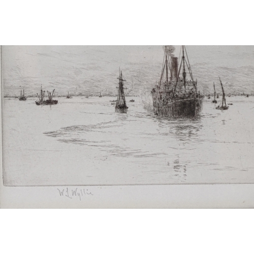 1208 - William Lionel Wyllie, etching, shipping off Gibraltar, signed in pencil, plate size 6.5