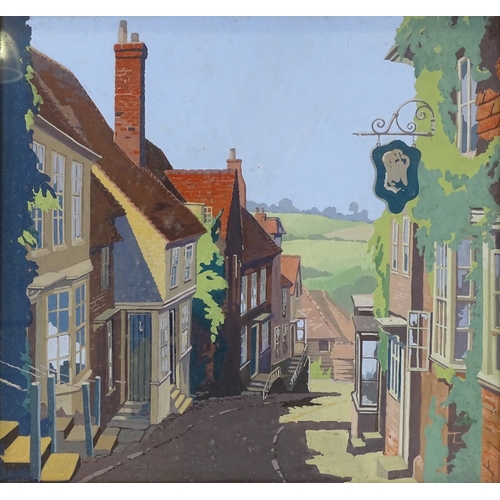 1210 - Mid-20th century gouache, view of Mermaid Street Rye, unsigned, 14