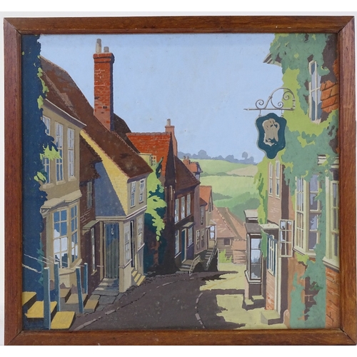 1210 - Mid-20th century gouache, view of Mermaid Street Rye, unsigned, 14