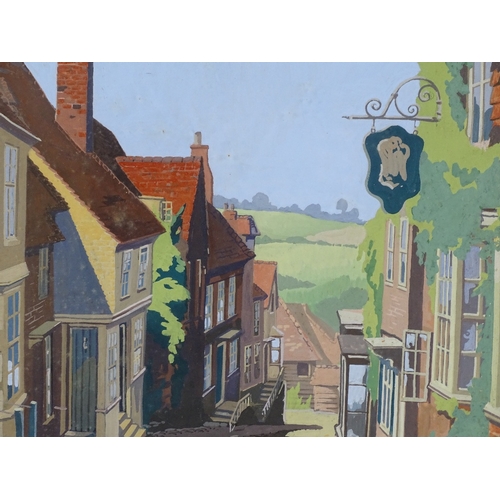 1210 - Mid-20th century gouache, view of Mermaid Street Rye, unsigned, 14