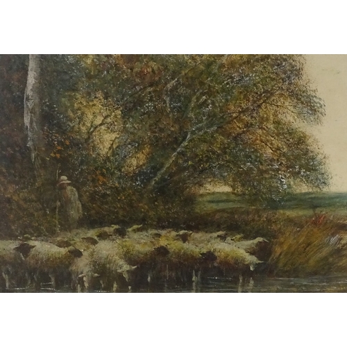 1215 - Attributed to Samuel Palmer (1805 -1881), mixed media on paper laid on card, watering the flock, uns... 