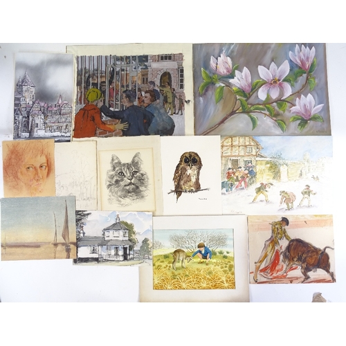 1217 - A folder of watercolours and drawings, various artists