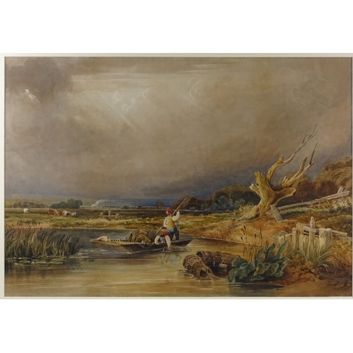 1218 - David Cox Jr., large watercolour, eel fishermen on the river, 21