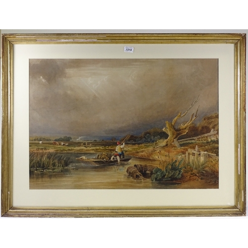 1218 - David Cox Jr., large watercolour, eel fishermen on the river, 21