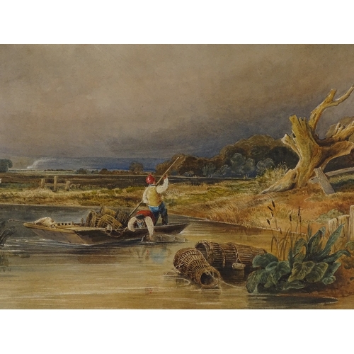 1218 - David Cox Jr., large watercolour, eel fishermen on the river, 21