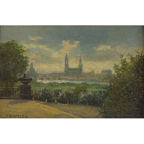 1219 - Franz Trautsch (1866 - 1920), oil on panel, Continental city view, 7