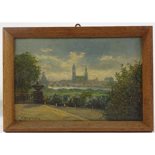 1219 - Franz Trautsch (1866 - 1920), oil on panel, Continental city view, 7