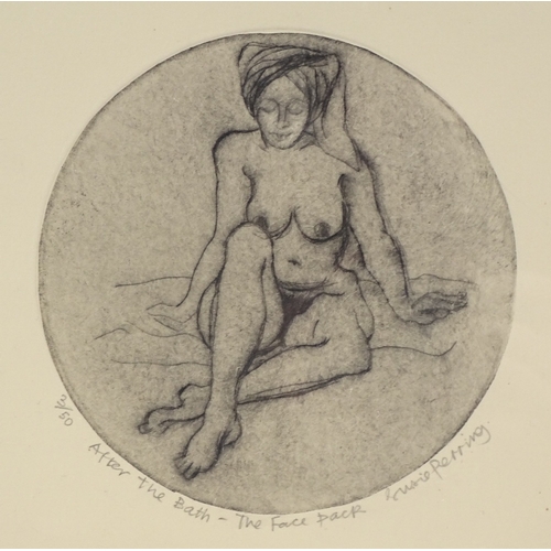 1220 - Susie Perring, circular engraving, after the bath, signed in pencil, 3/50, plate 5.75