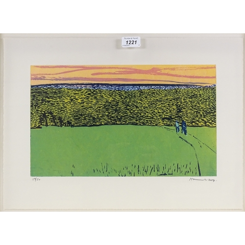 1221 - Tom Hammick (born 1963), colour screen print, walking on the Downs, 2004, no. 19/50, plate size 9