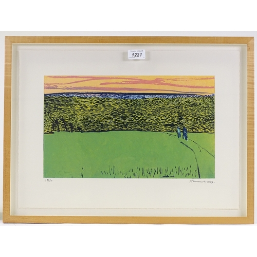 1221 - Tom Hammick (born 1963), colour screen print, walking on the Downs, 2004, no. 19/50, plate size 9