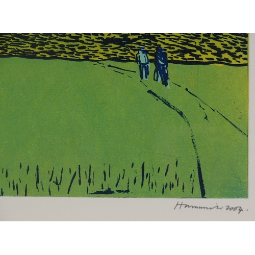 1221 - Tom Hammick (born 1963), colour screen print, walking on the Downs, 2004, no. 19/50, plate size 9