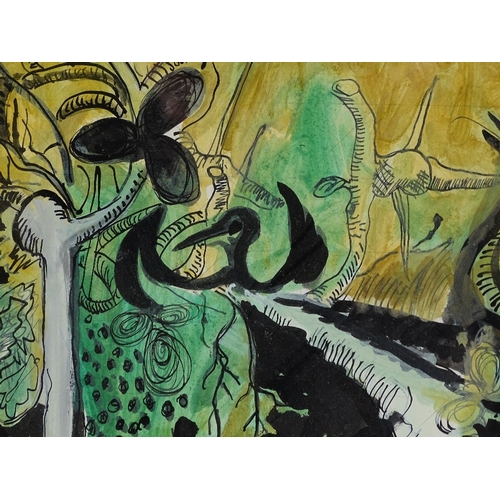 1225 - Manner of Graham Sutherland, mixed media, surrealist composition, unsigned, 10