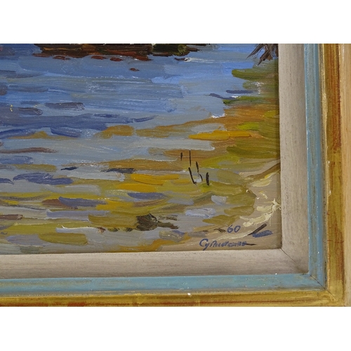 1229 - Piotr Soulimenko (born 1914), oil on card, pier on the River Dnieper, 9