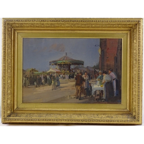 1230 - 19th / 20th century oil on canvas, impressionist fairground scene, unsigned, 10