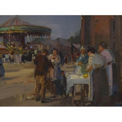 1230 - 19th / 20th century oil on canvas, impressionist fairground scene, unsigned, 10