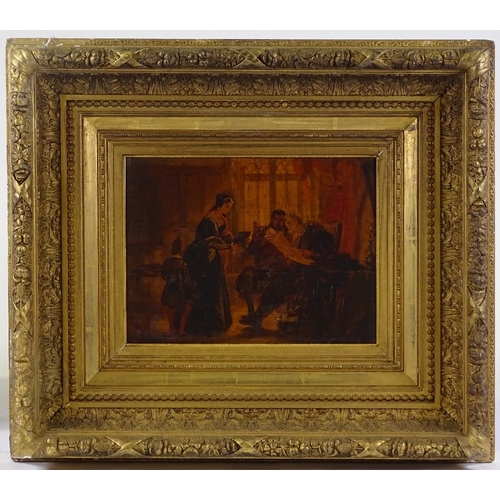 1231 - Early 20th century oil on artist board, genre interior scene, unsigned, 9.5