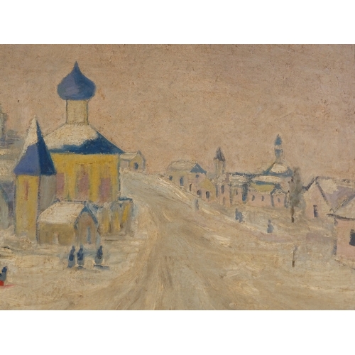 1232 - Russian School, oil on canvas, impressionist snow covered street scene, unsigned 19