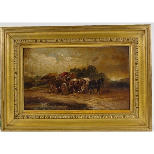 1233 - 19th century English School, oil on canvas, horse drawn timber wagon, unsigned, 12