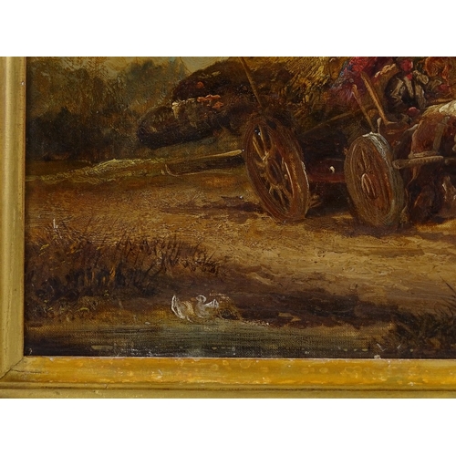 1233 - 19th century English School, oil on canvas, horse drawn timber wagon, unsigned, 12