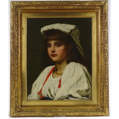 1234 - 19th century Italian School, portrait of a girl in National costume, indistinctly signed and dated, ... 