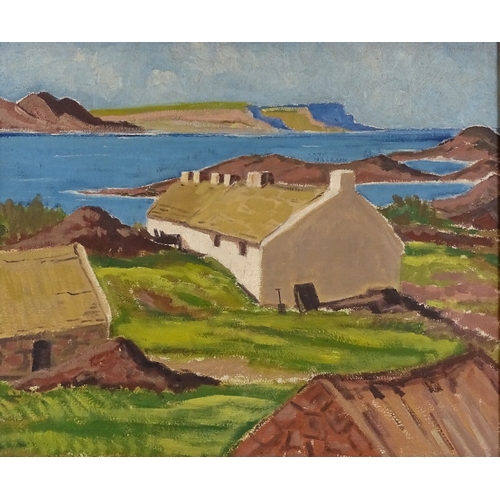 1235 - 20th century Irish School, oil on canvas, coastal cottages, unsigned, 20