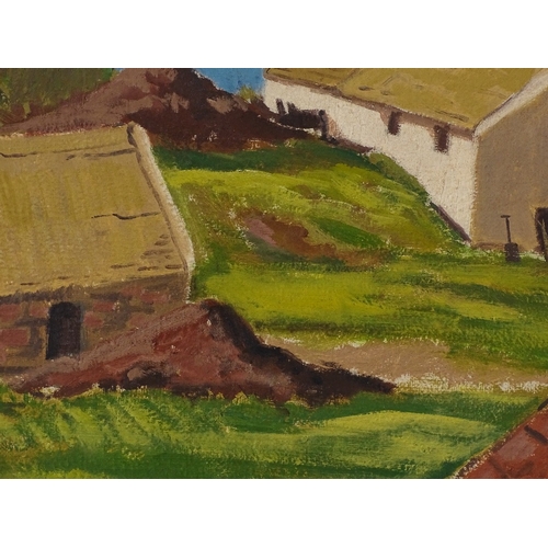 1235 - 20th century Irish School, oil on canvas, coastal cottages, unsigned, 20