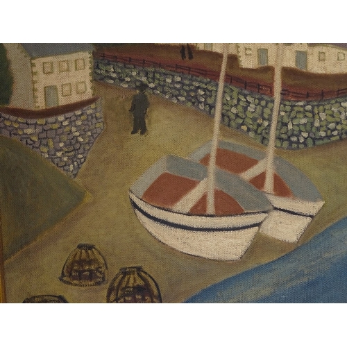 1238 - Modern British style oil on canvas, harbour scene, unsigned, 24