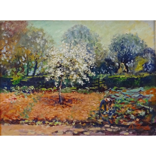 1239 - Matt Bruce (1915 -2000), oil on board, impressionist garden scene, 12